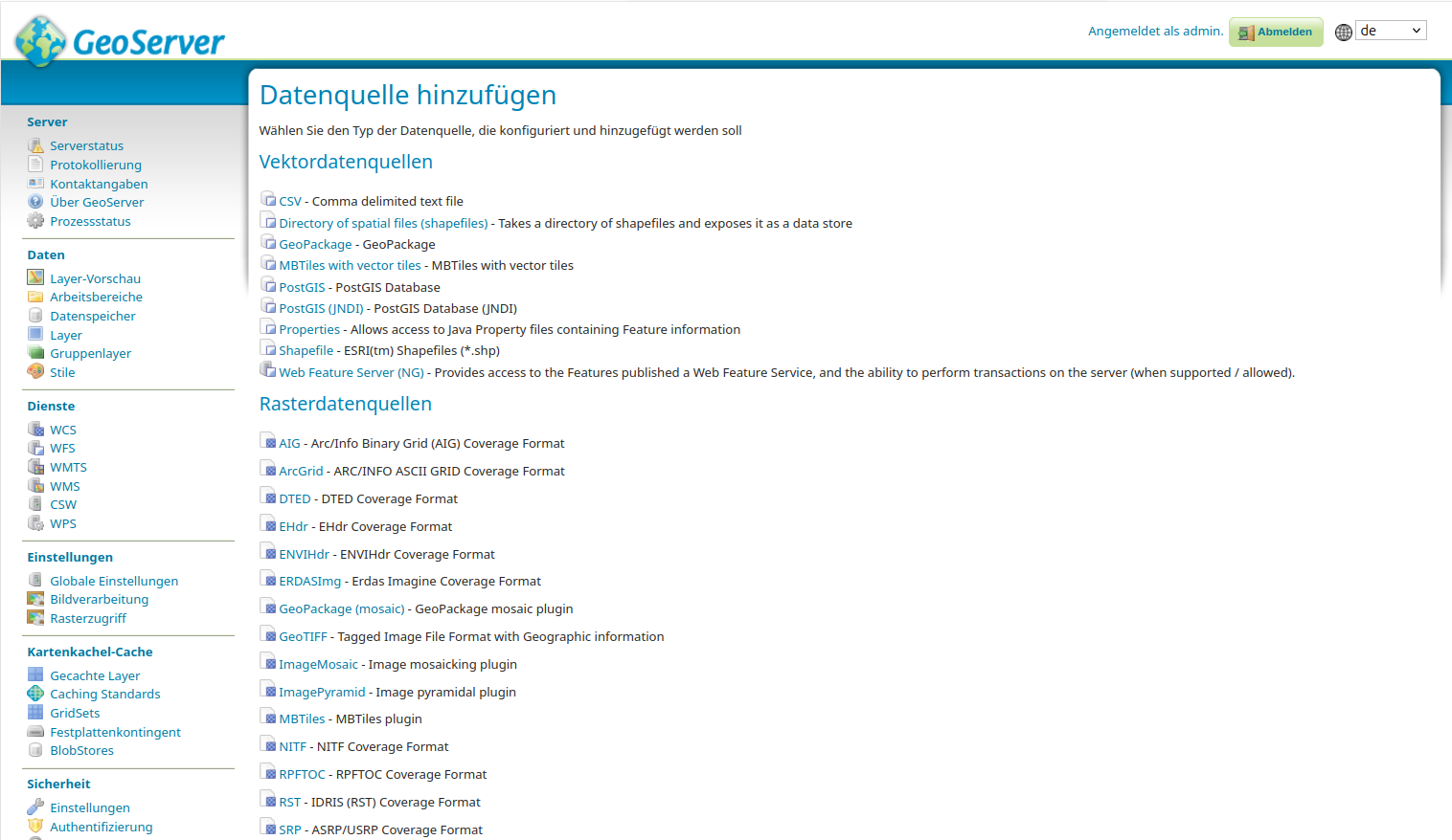GeoServer neu Datenspeicher